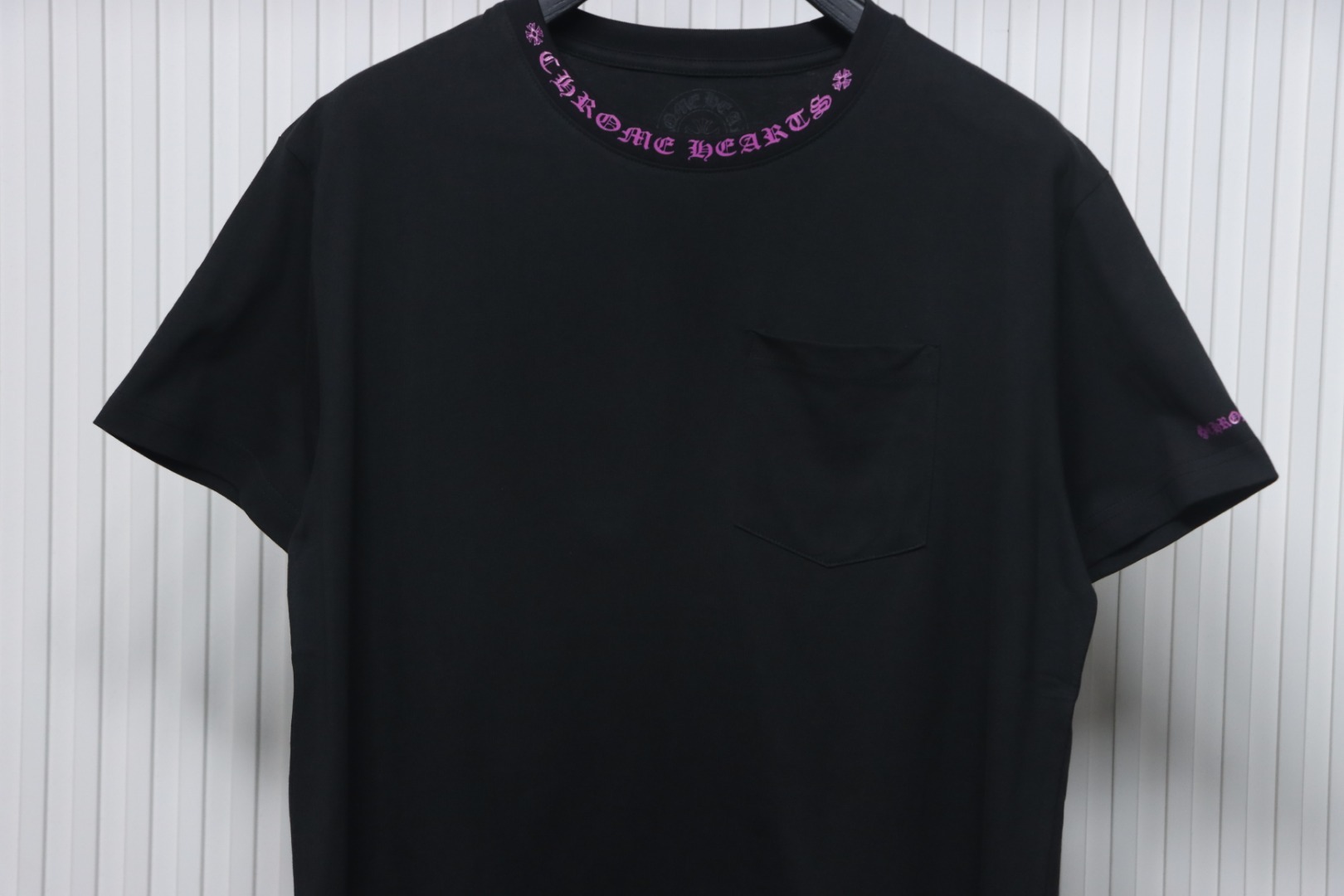 Chrome Hearts Purple Neon Neck Logo Script T-Shirt