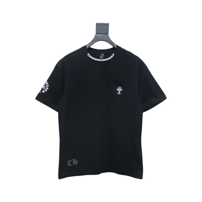 Chrome Hearts White Logo Text Neckline and Back Print T-Shirt