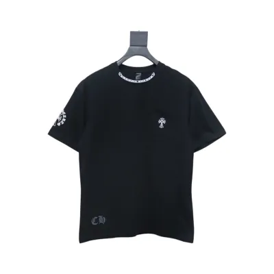 Chrome Hearts White Logo Text Neckline and Back Print T-Shirt 01
