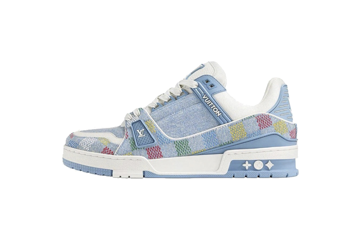 Louis Vuitton Trainer Denim Demier Multicolor Light Blue Grid 1AHCYN