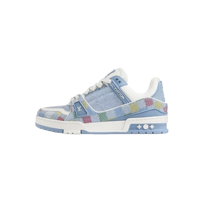 Coco Shoes Louis Vuitton Trainer Denim Demier Multicolor Light Blue Grid 1AHCYN 01