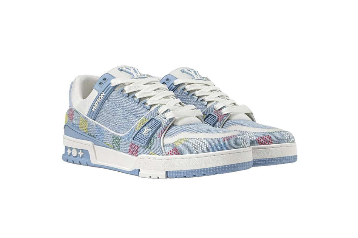 Louis Vuitton Trainer Denim Demier Multicolor Light Blue Grid 1AHCYN