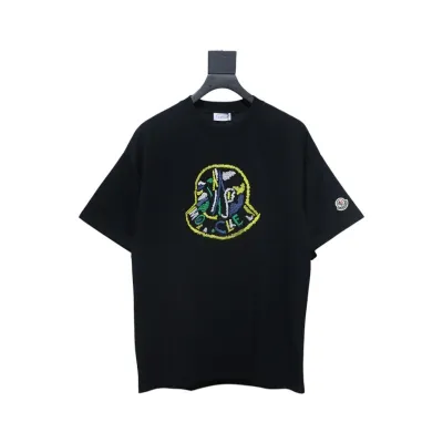 Moncler Embroidered Logo Cotton T-shirt Black 01