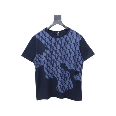 Louis Vuitton Map Graffiti Cotton Short-Sleeved Crewneck Blue 01