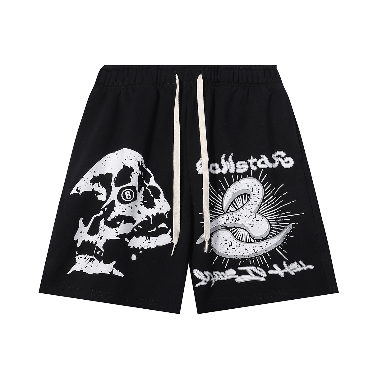 Hellstar Skull 8 Print Logo Black Shorts #2538