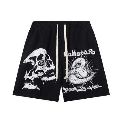 Hellstar Skull 8 Print Logo Black Shorts #2538 01