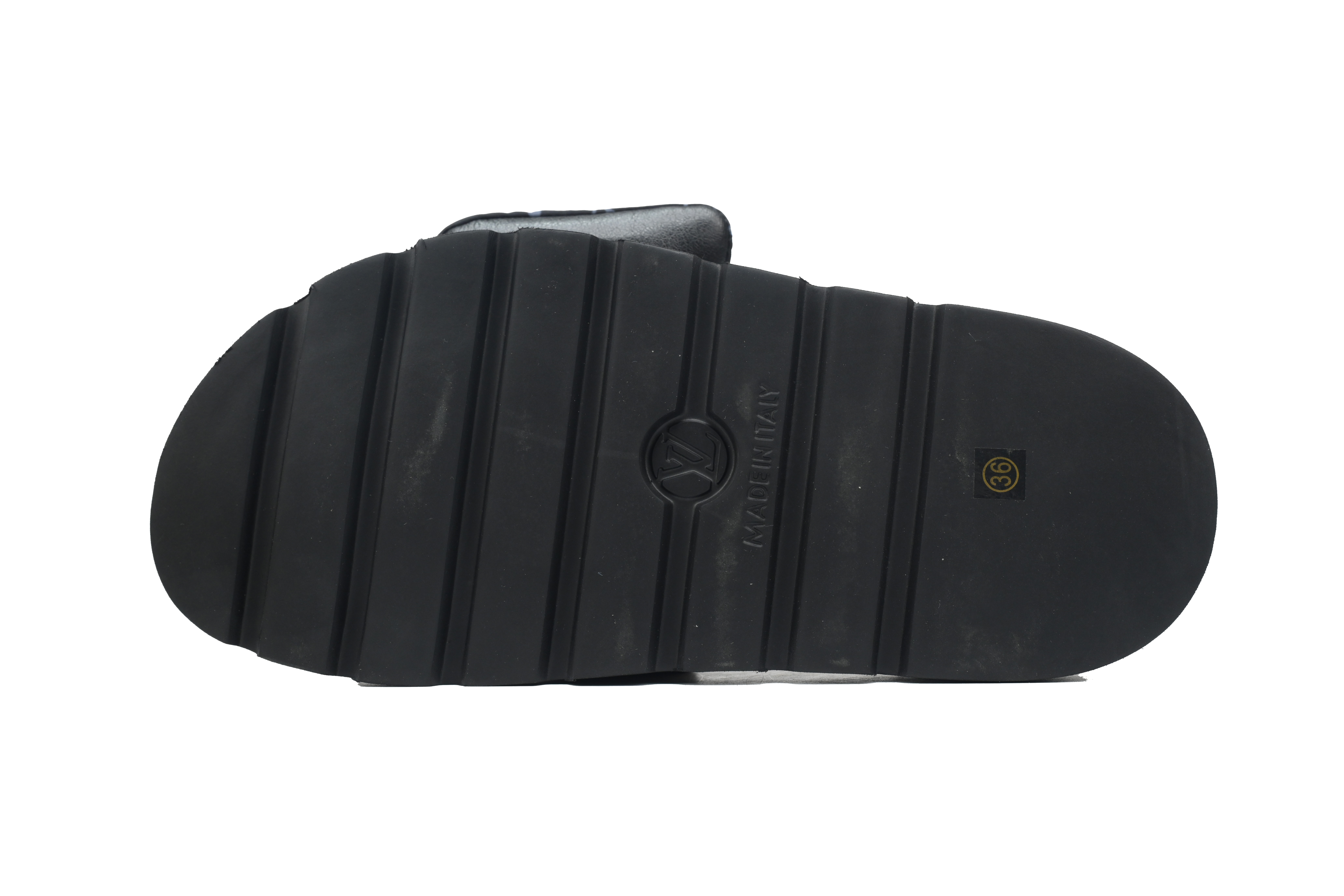 Louis Vuitton Pool Pillow Flat Comfort Mules Black Gray Metal Label