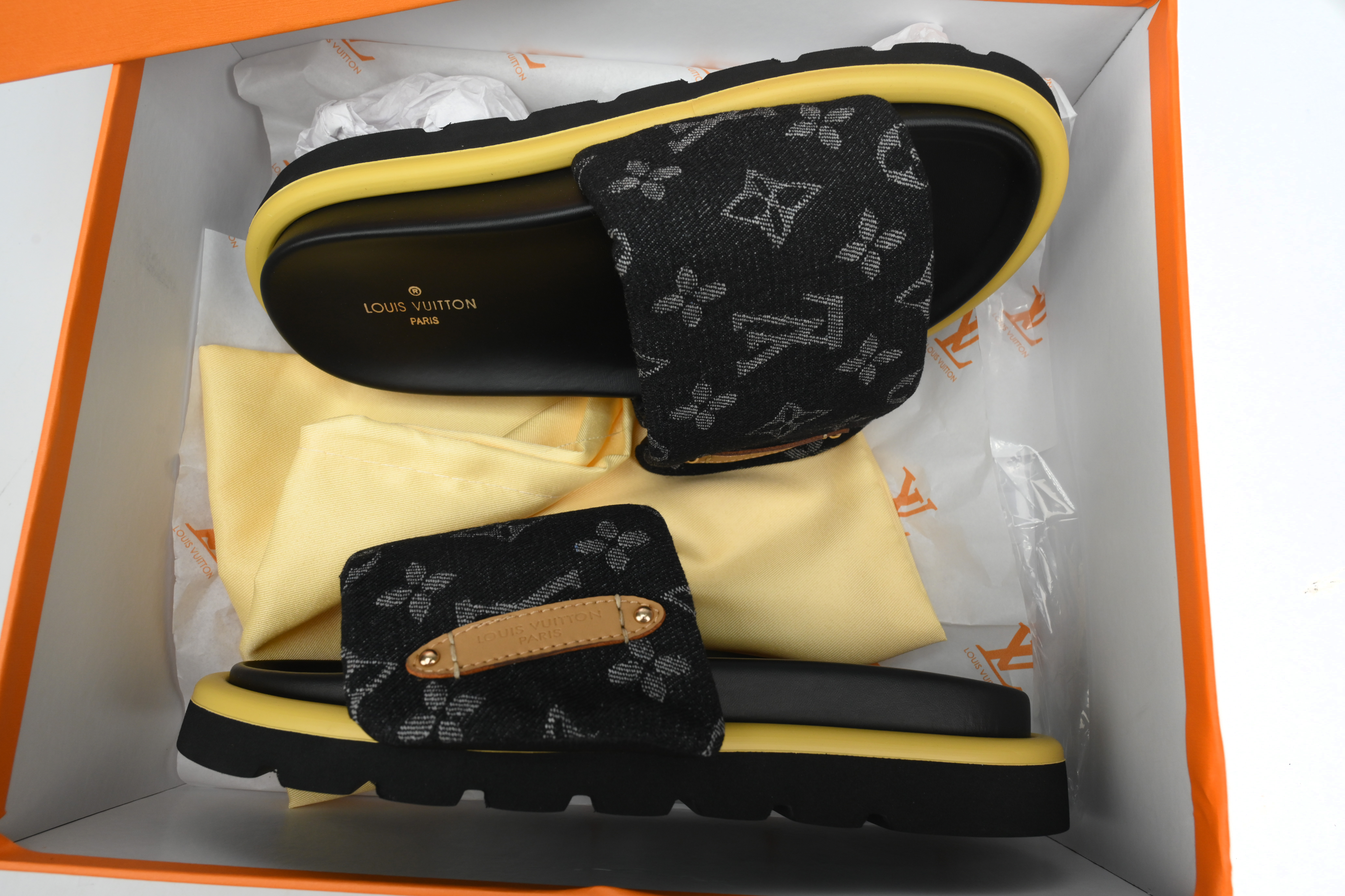 Louis Vuitton Pool Pillow Flat Comfort Mules Denim Yellow Label