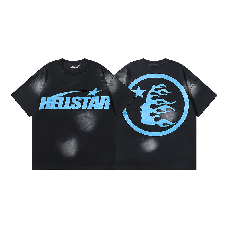 Coco Shoes Hellstar Star Gel Sport Logo Washed Short Sleeved T-shirt #673 Black Blue