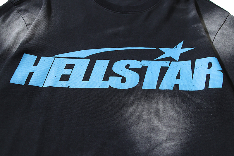 Coco Shoes Hellstar Star Gel Sport Logo Washed Short Sleeved T-shirt #673 Black Blue