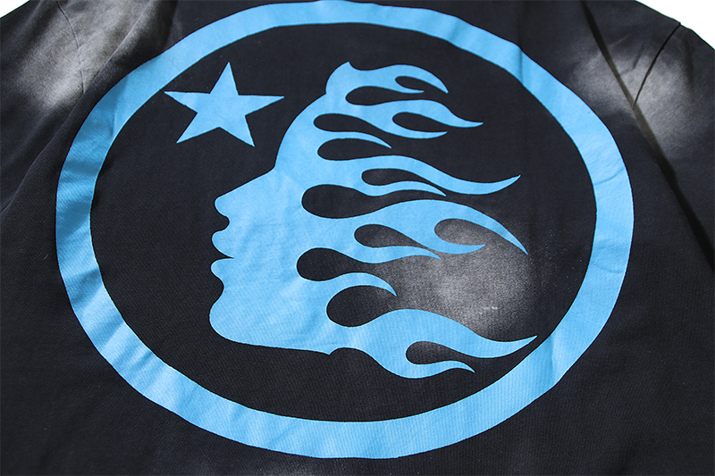 Coco Shoes Hellstar Star Gel Sport Logo Washed Short Sleeved T-shirt #673 Black Blue