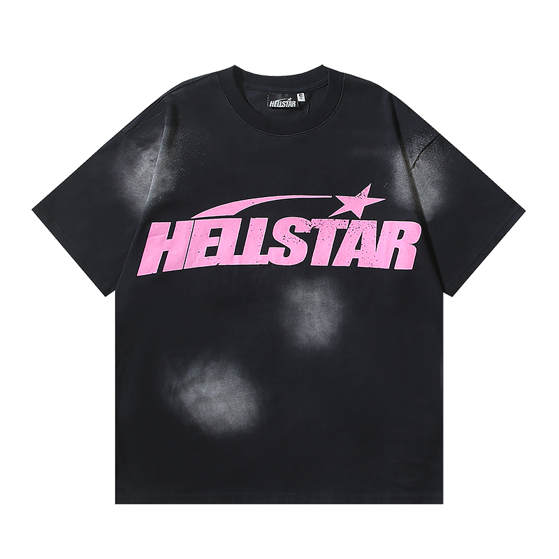 Coco Shoes Hellstar Star Gel Sport Logo Washed Short Sleeved T-shirt #675 Black Pink