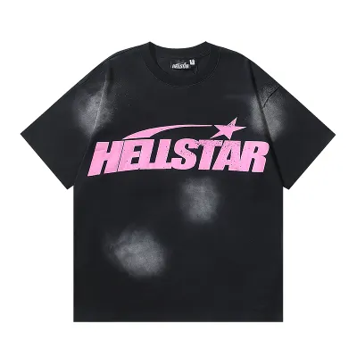 Hellstar Star Gel Sport Logo Washed Short Sleeved T-shirt #675 Black Pink 01