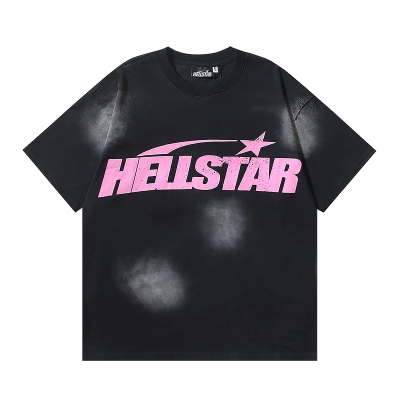 Coco Shoes Hellstar Star Gel Sport Logo Washed Short Sleeved T-shirt #675 Black Pink 01