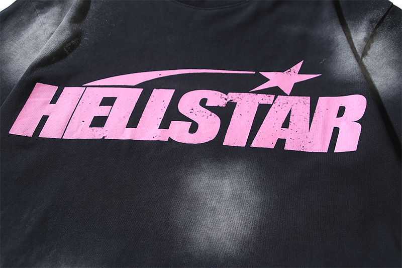 Coco Shoes Hellstar Star Gel Sport Logo Washed Short Sleeved T-shirt #675 Black Pink