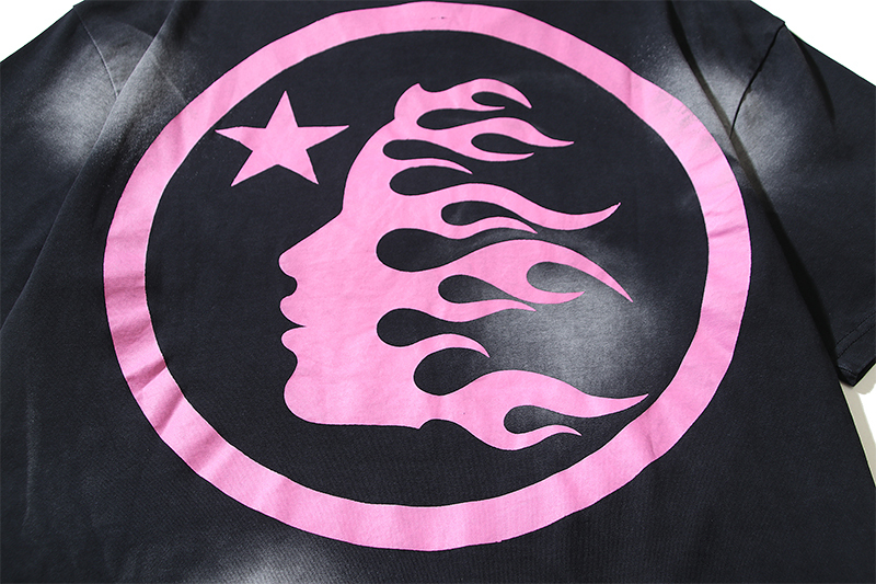 Coco Shoes Hellstar Star Gel Sport Logo Washed Short Sleeved T-shirt #675 Black Pink