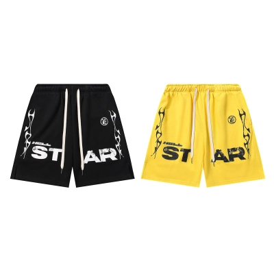 Coco Shoes Hellstar Relaxed Elastic Waist Street Wear Cotton Terry Shorts #2509 Black/Yellow 01
