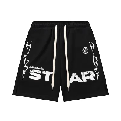 Hellstar Relaxed Elastic Waist Street Wear Cotton Terry Shorts #2509 Black/Yellow 02
