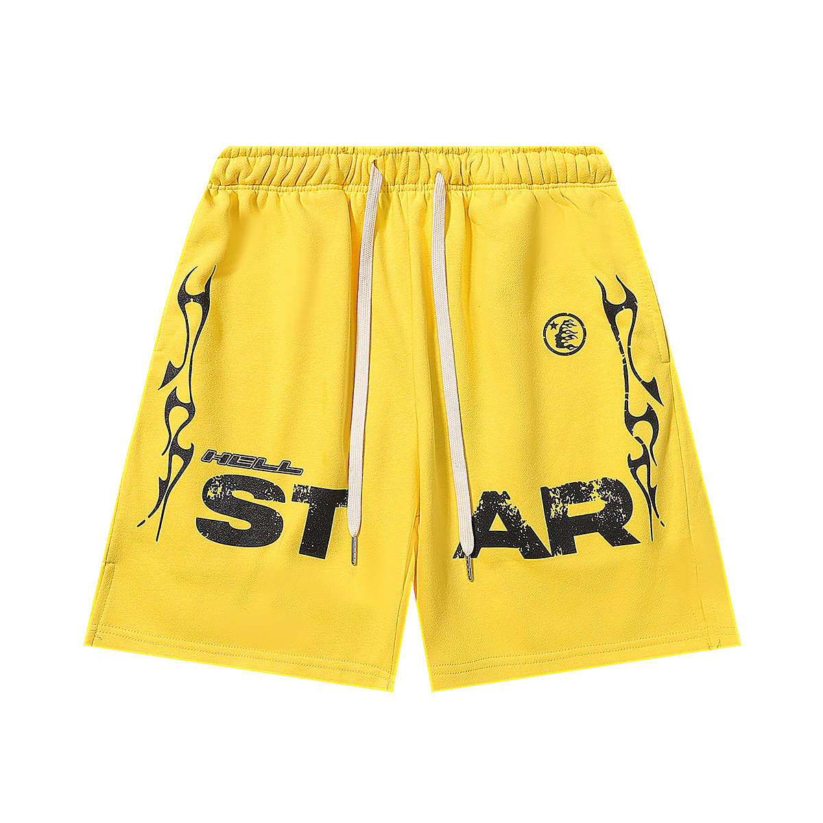 Hellstar Relaxed Elastic Waist Street Wear Cotton Terry Shorts #2509 Black/Yellow