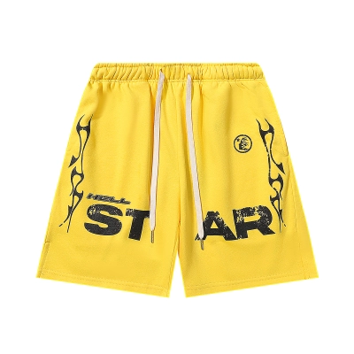 Hellstar Relaxed Elastic Waist Street Wear Cotton Terry Shorts #2509 Black/Yellow 01