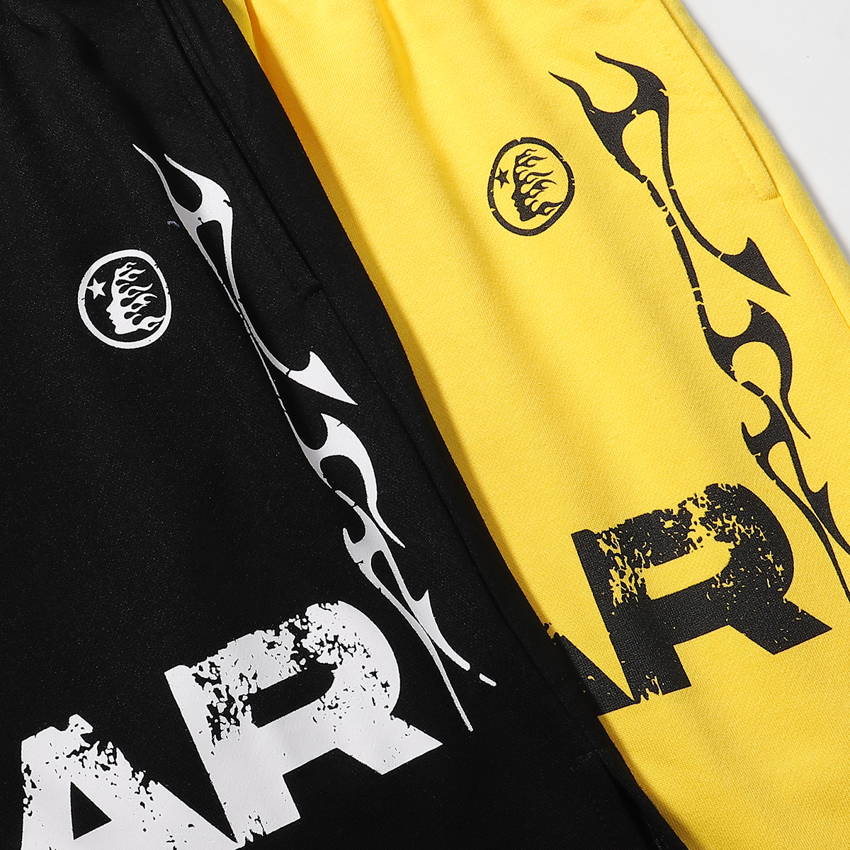 Hellstar Relaxed Elastic Waist Street Wear Cotton Terry Shorts #2509 Black/Yellow