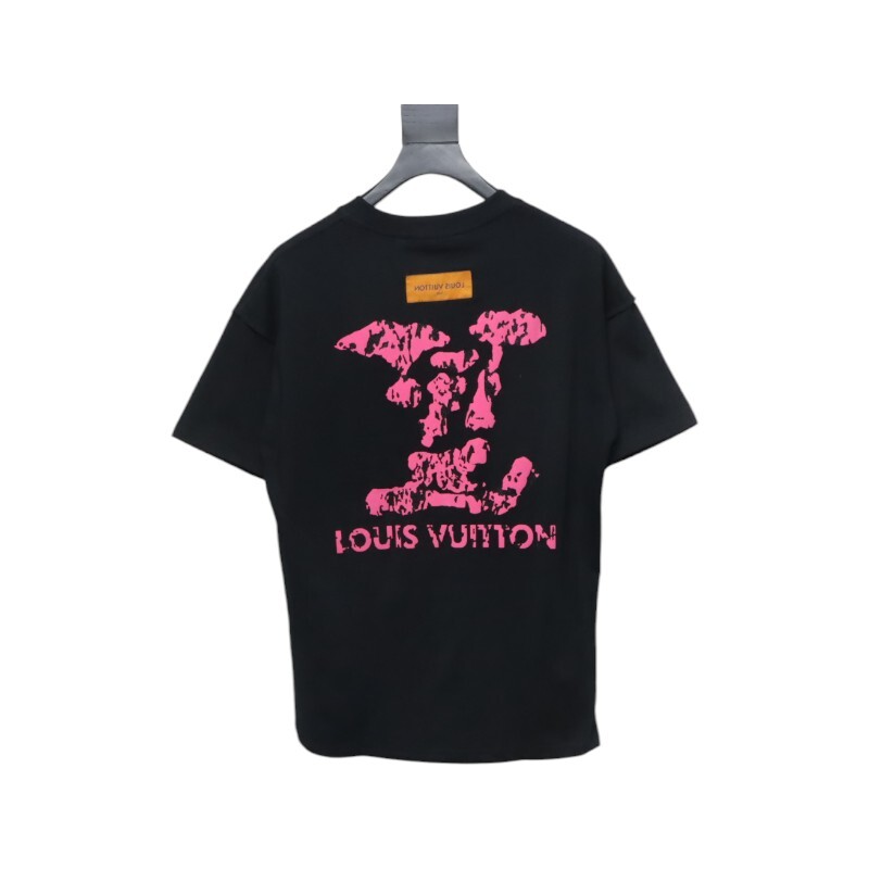 Louis Vuitton Pink Embossed Logo Print T-shirt Black