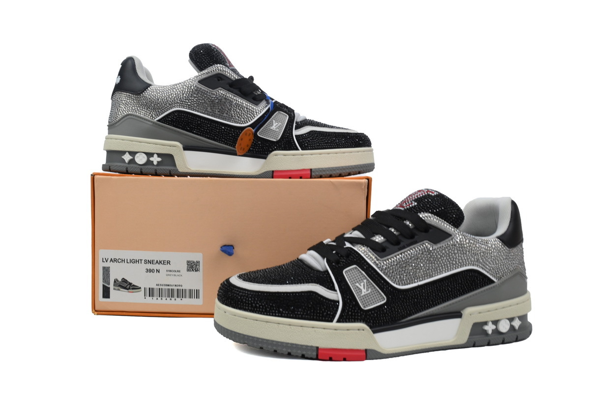 Coco Shoes Louis Vuitton Trainer Black Grey Crystal 1ABOE2