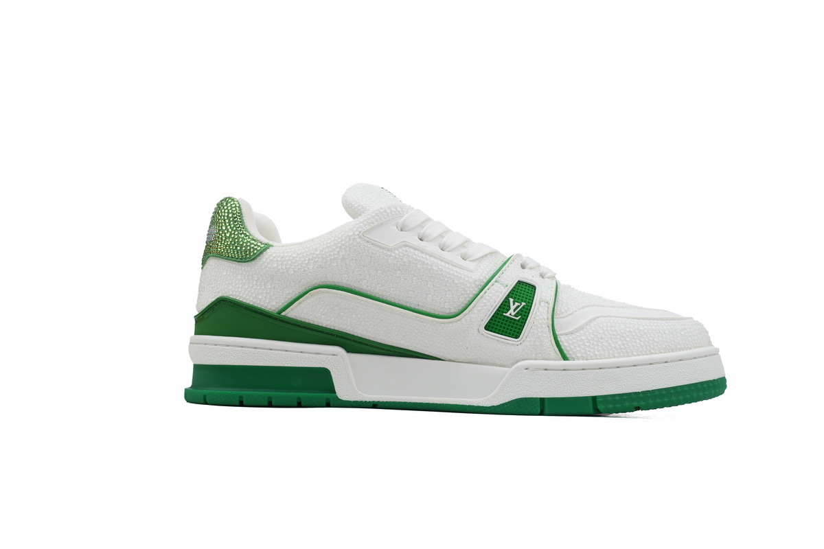 Coco Shoes Louis Vuitton Trainer White Rhinestone Green Rhinestone Tail