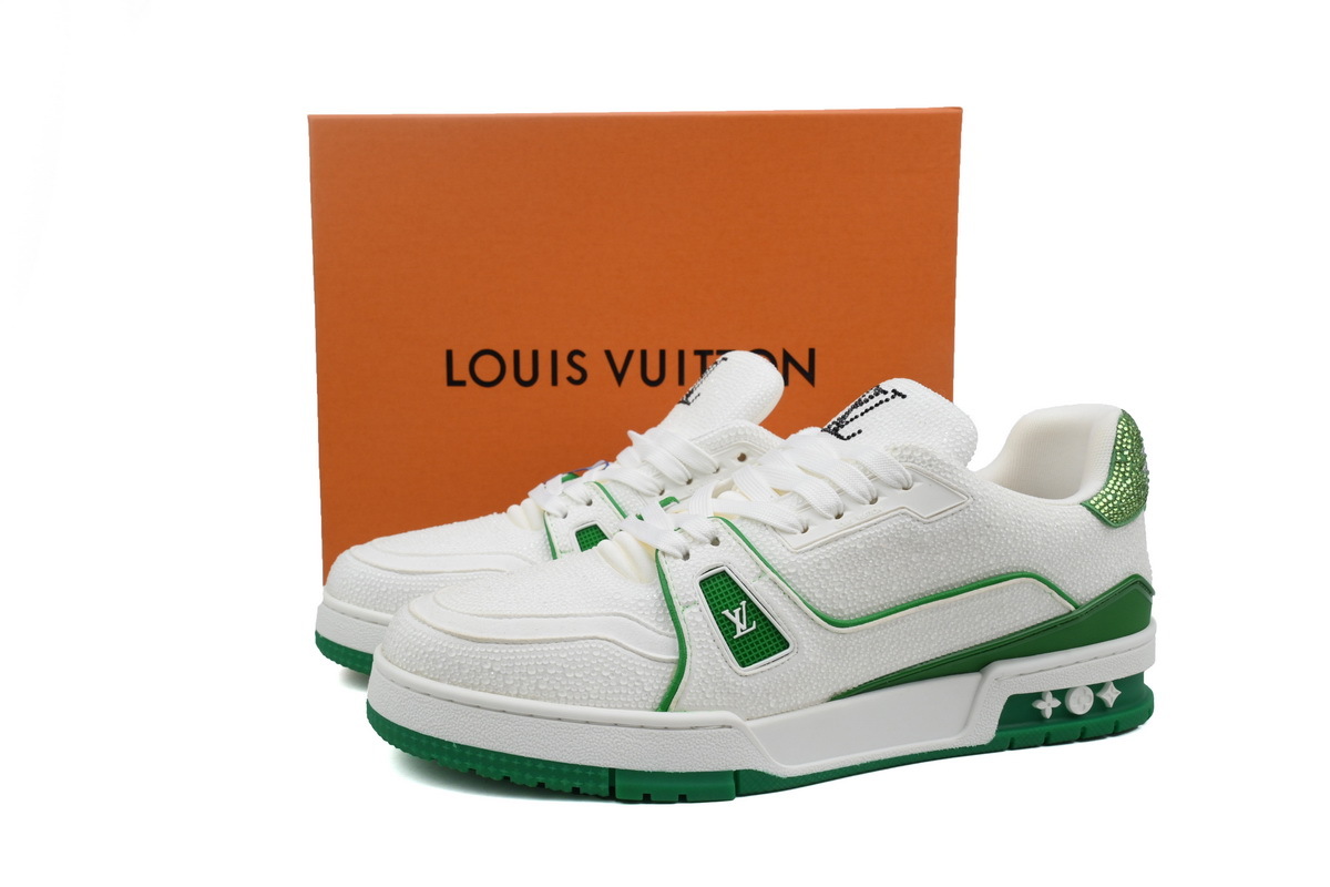 Coco Shoes Louis Vuitton Trainer White Rhinestone Green Rhinestone Tail