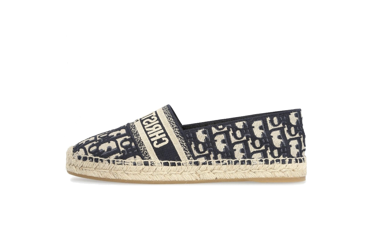 Coco Shoes Dior Granville Espadrille Oblique Embroidered Cotton Deep Blue KDB585OBE_S56B