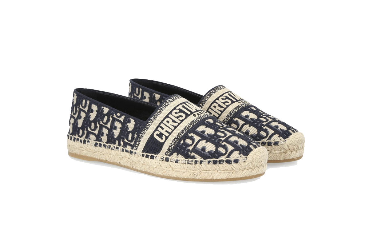 Coco Shoes Dior Granville Espadrille Oblique Embroidered Cotton Deep Blue KDB585OBE_S56B