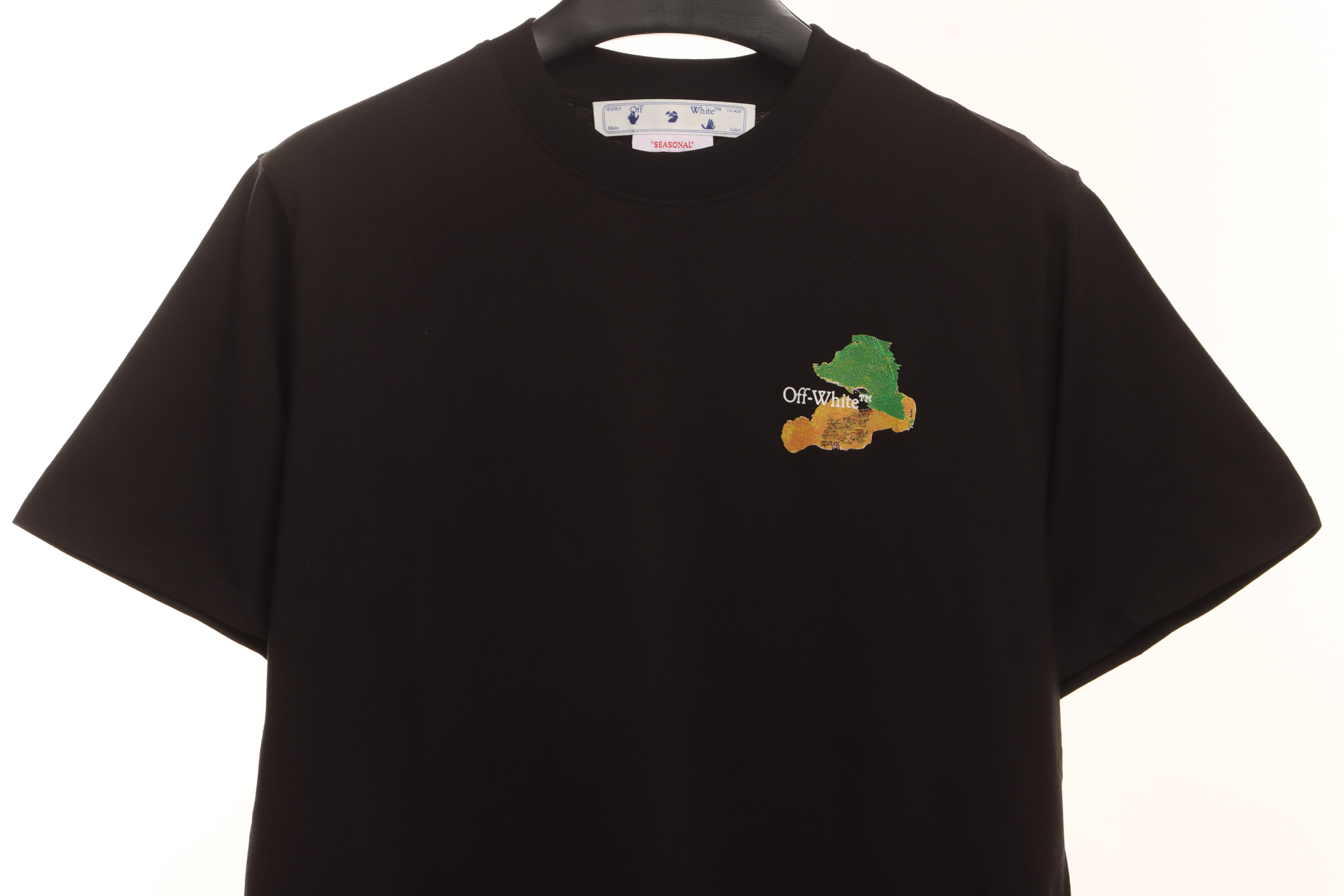 Coco Shoes Off-white Color Graffiti Brush Arrow Logo T-Shirt Black