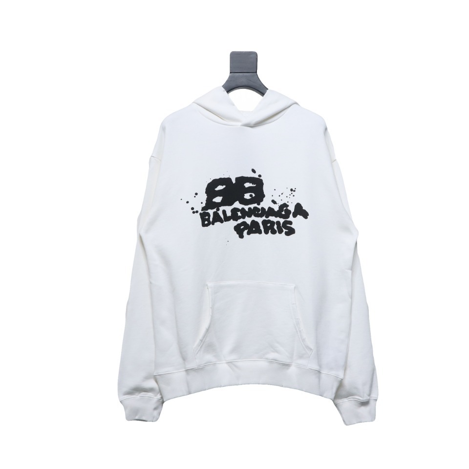 Coco Shoes Balenciaga Logo Cotton Hand Drawn BB Hoodie White