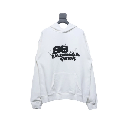 Coco Shoes Balenciaga Logo Cotton Hand Drawn BB Hoodie White 01