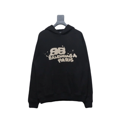 Coco Shoes Balenciaga Logo Cotton Hand Drawn BB Hoodie Black 01