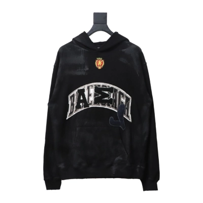Coco Shoes Balenciaga Manchester United Distressed Embroidered Hoodie Black 01