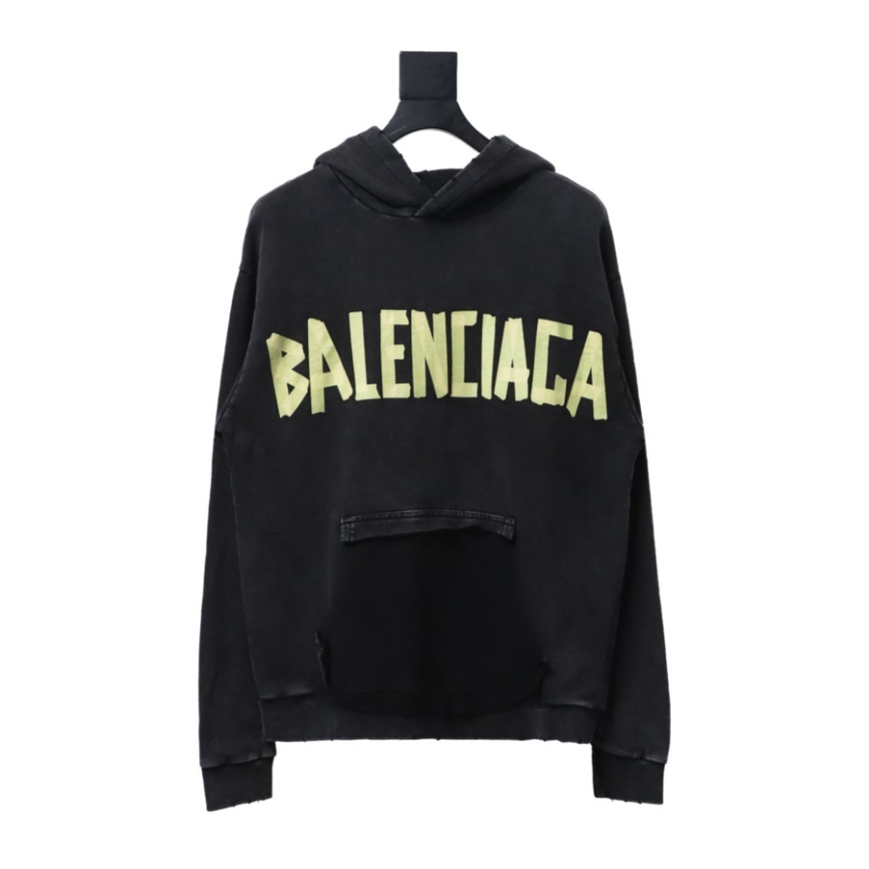 Balenciaga Tape Type Raw Edge Hoodie Black 