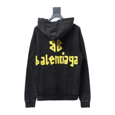 Balenciaga Tape Type Raw Edge Hoodie Black  02