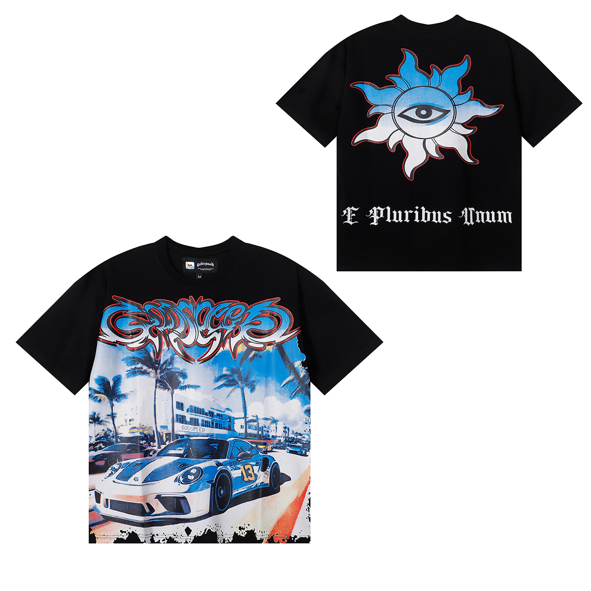 Godspeed Supercar Beach Road T-Shirt #7075 Blue/White/Black