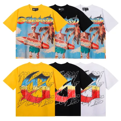 Godspeed Beach Skeleton Surfboard T-Shirt #7073 Yellow/Black/White 01