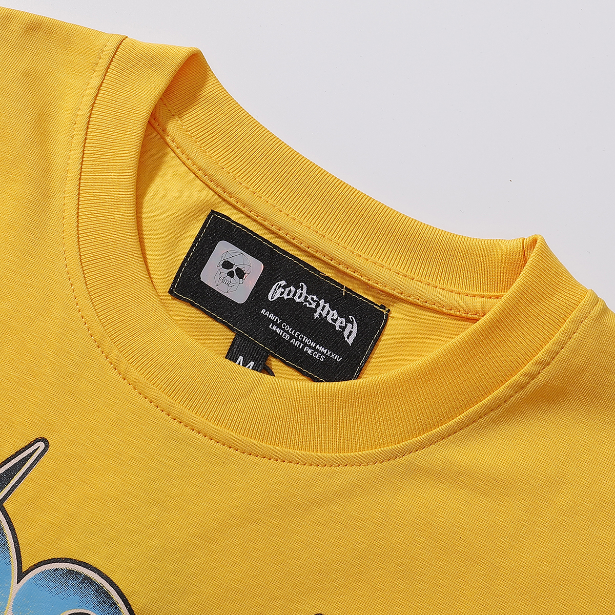 Godspeed Beach Skeleton Surfboard T-Shirt #7073 Yellow/Black/White