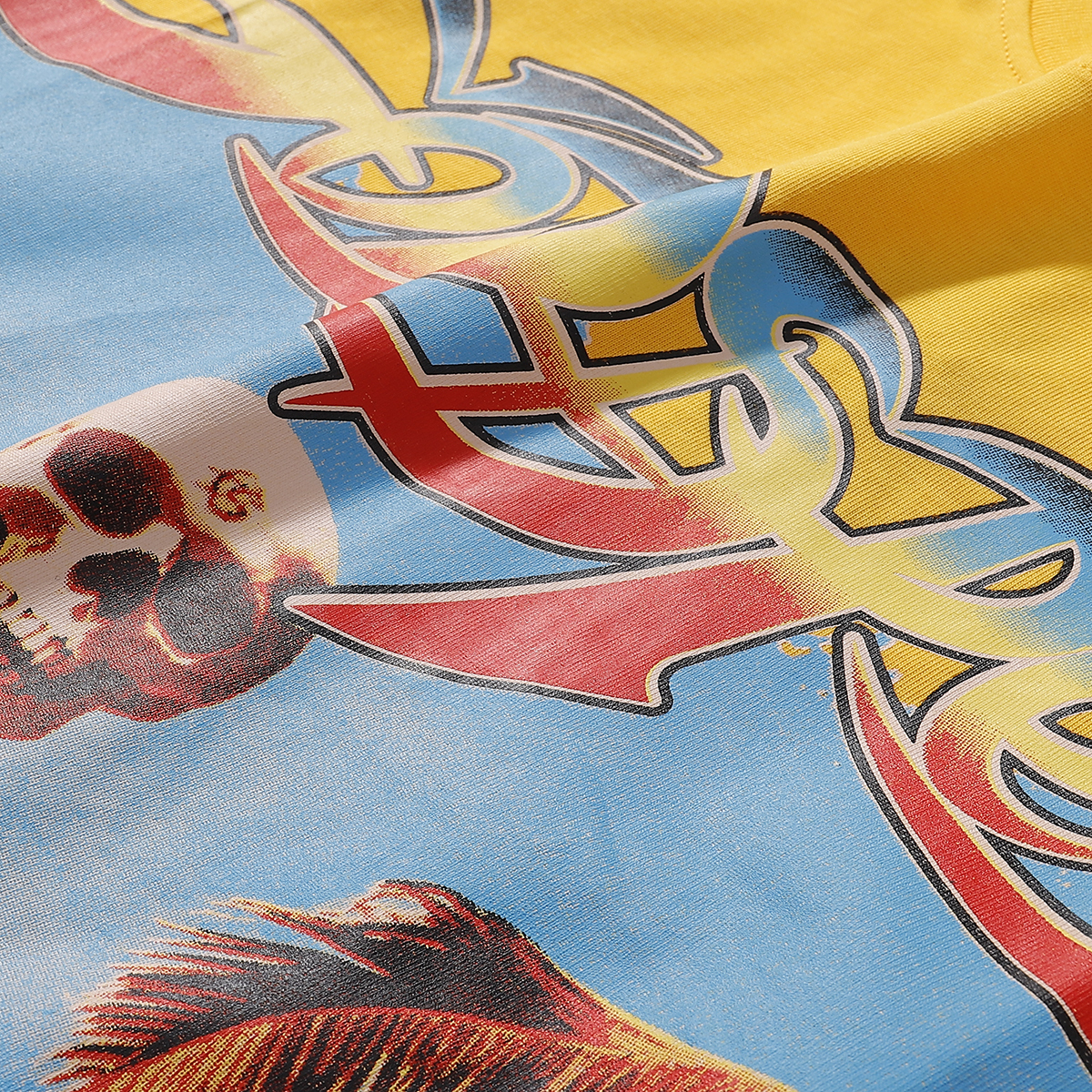 Godspeed Beach Skeleton Surfboard T-Shirt #7073 Yellow/Black/White