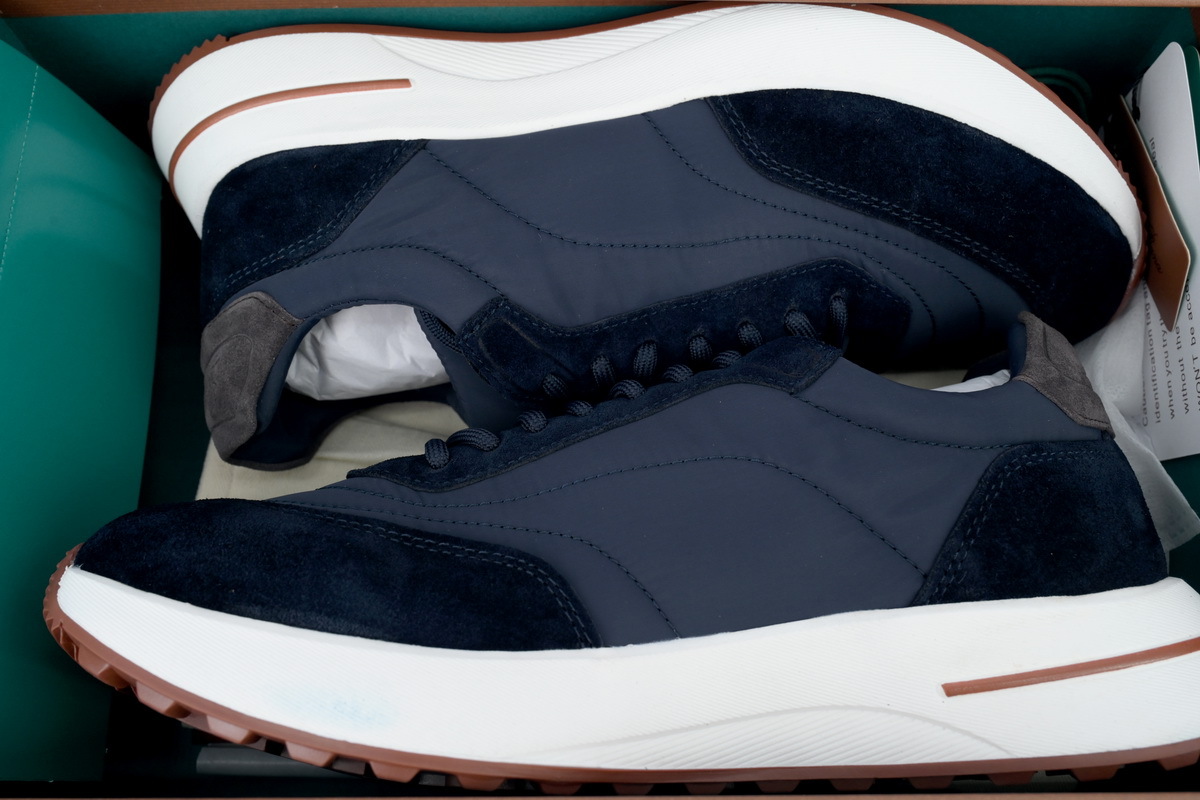 Coco Shoes Loro Piana Week End Walk Suede-Trimmed Shell Sneakers Blue