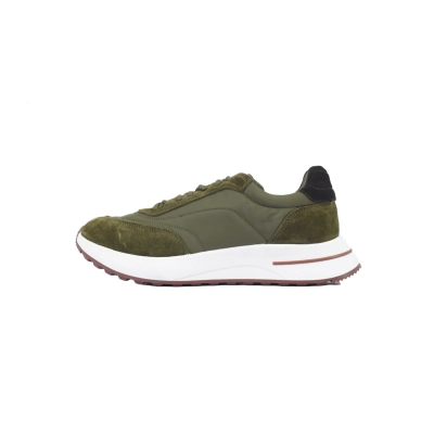 Coco Shoes Loro Piana Week End Walk Suede-Trimmed Shell Sneakers Green 01