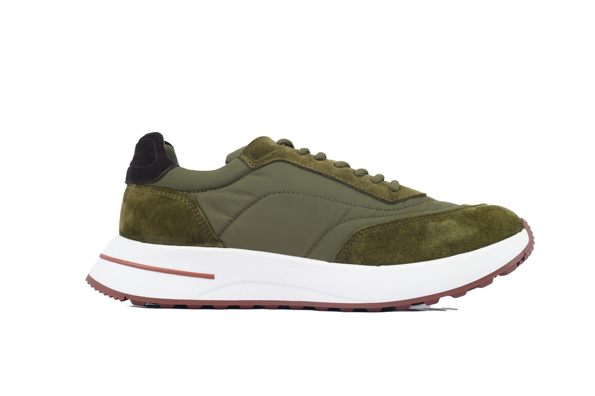 Coco Shoes Loro Piana Week End Walk Suede-Trimmed Shell Sneakers Green