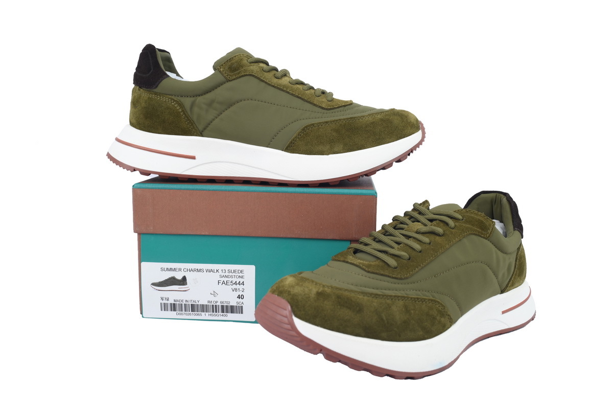 Coco Shoes Loro Piana Week End Walk Suede-Trimmed Shell Sneakers Green