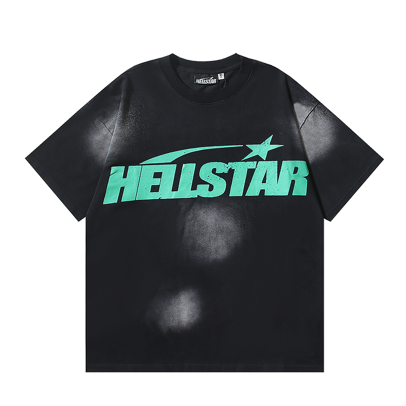 Coco Shoes Hellstar Star Gel Sport Logo Washed Short Sleeved T-shirt #672 Black Green