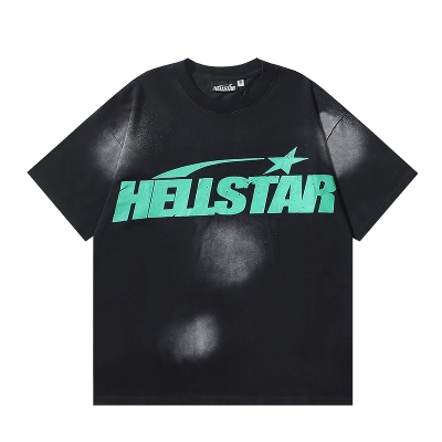 Coco Shoes Hellstar Star Gel Sport Logo Washed Short Sleeved T-shirt #672 Black Green 01