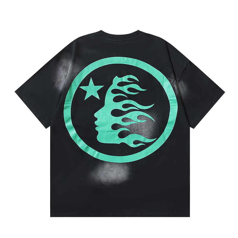 Coco Shoes Hellstar Star Gel Sport Logo Washed Short Sleeved T-shirt #672 Black Green