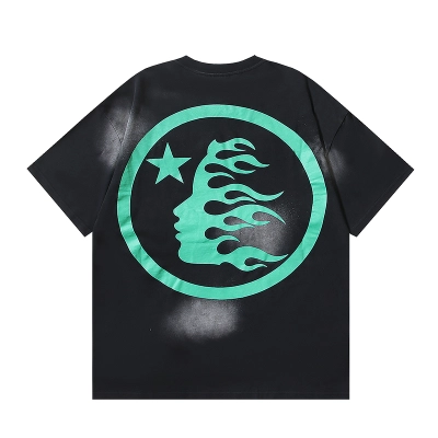 Coco Shoes Hellstar Star Gel Sport Logo Washed Short Sleeved T-shirt #672 Black Green 02